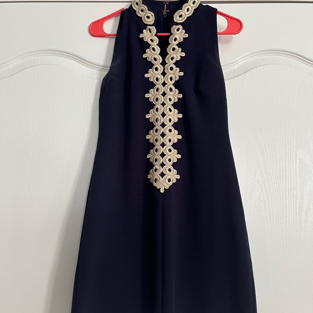 Lilly Pulitzer Navy Mini Dress with Cream Embellishment